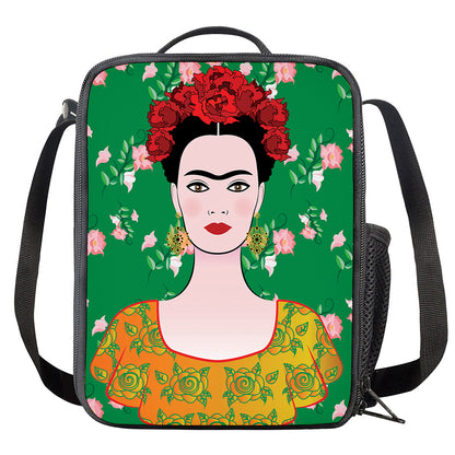 Frida Kahlo And Pink Floral Print Crossbody Lunch Bag