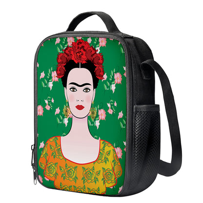 Frida Kahlo And Pink Floral Print Crossbody Lunch Bag