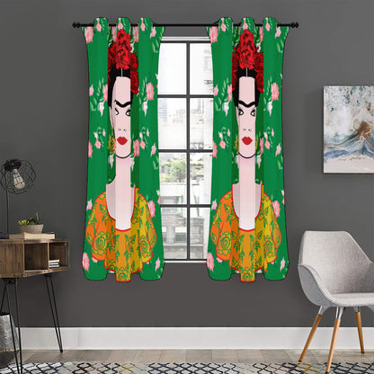 Frida Kahlo And Pink Floral Print Curtain
