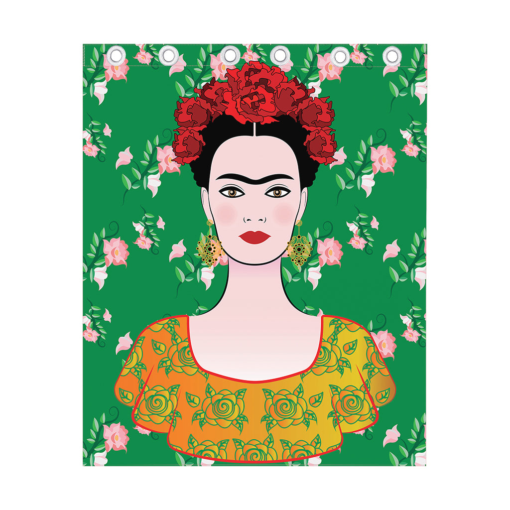 Frida Kahlo And Pink Floral Print Curtain