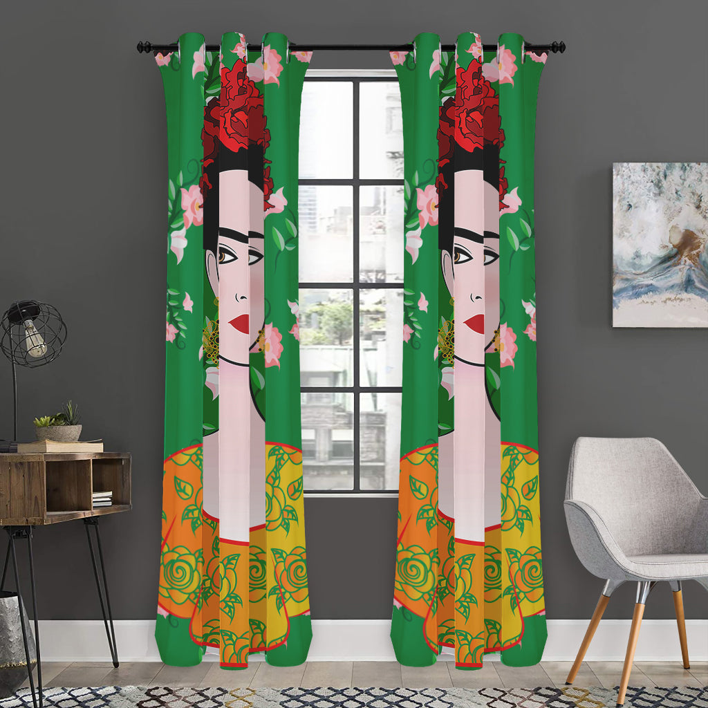 Frida Kahlo And Pink Floral Print Curtain