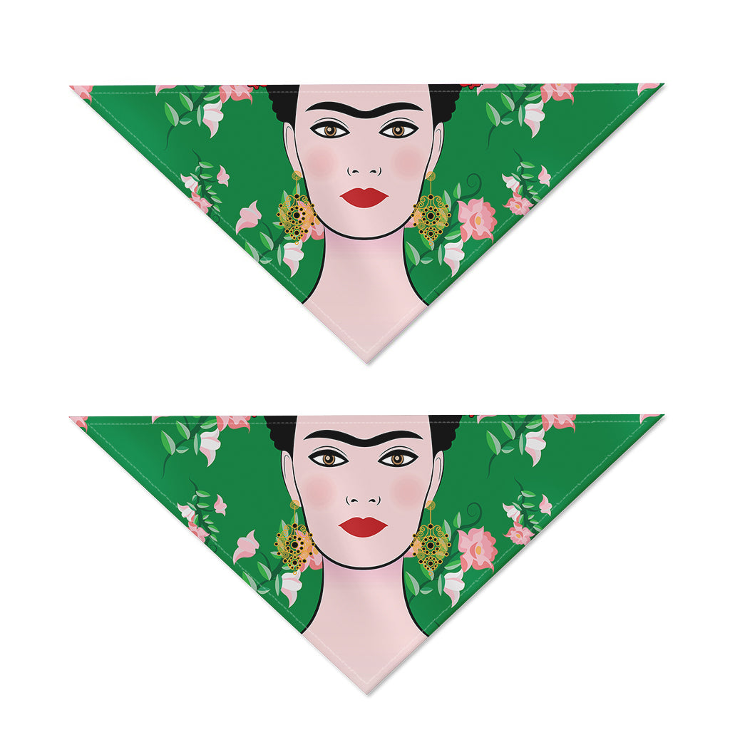 Frida Kahlo And Pink Floral Print Dog Bandana