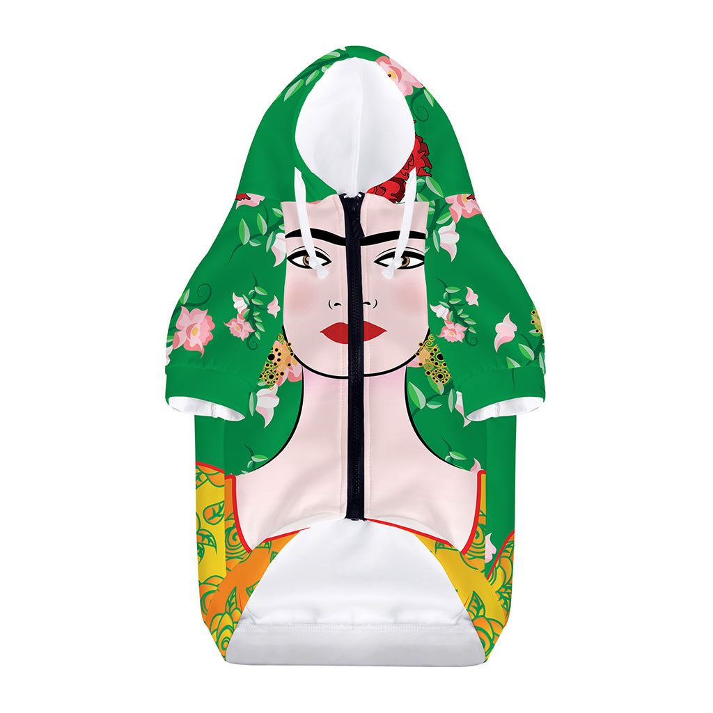 Frida Kahlo And Pink Floral Print Dog Zip Up Hoodie