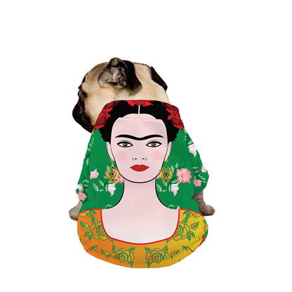 Frida Kahlo And Pink Floral Print Dog Zip Up Jacket