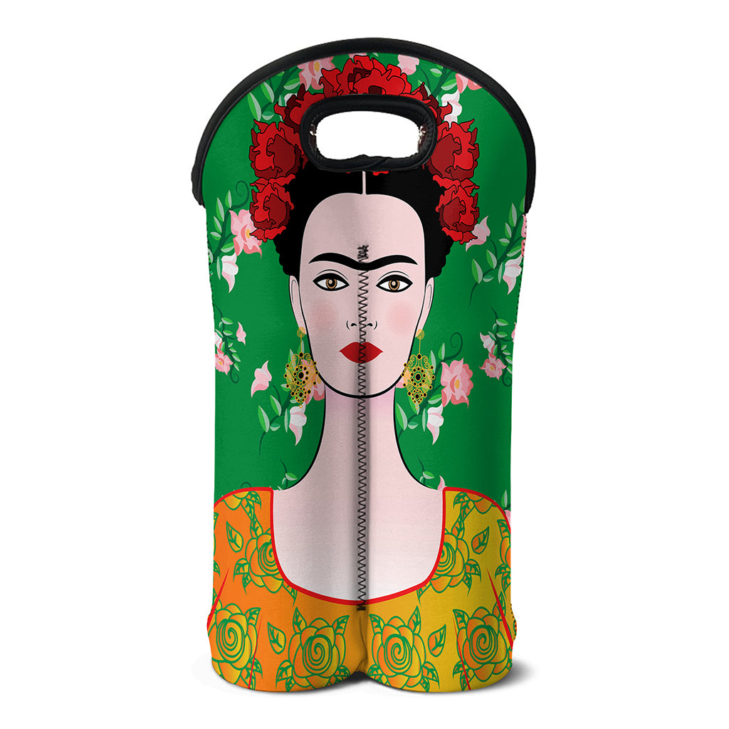 Frida Kahlo And Pink Floral Print Double Neoprene Wine Tote