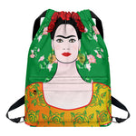 Frida Kahlo And Pink Floral Print Drawstring Backpack