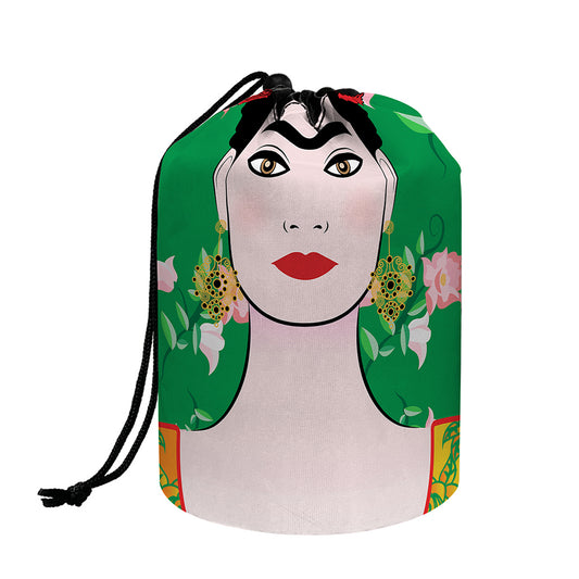 Frida Kahlo And Pink Floral Print Drawstring Makeup Bag
