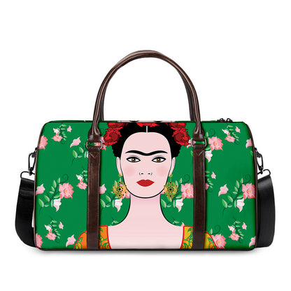 Frida Kahlo And Pink Floral Print Duffle Bag