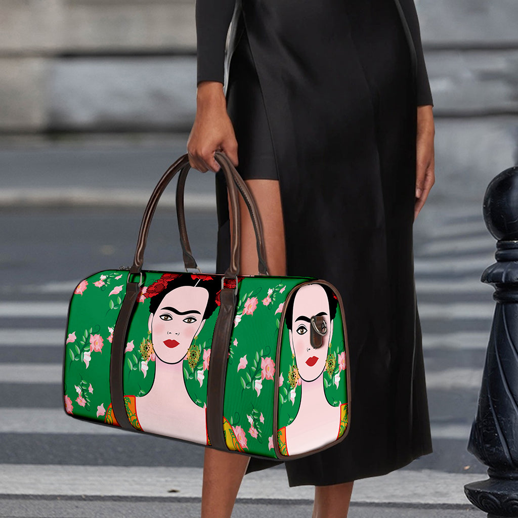 Frida Kahlo And Pink Floral Print Duffle Bag