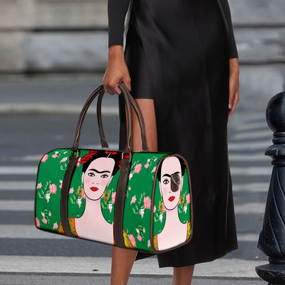Frida Kahlo And Pink Floral Print Duffle Bag