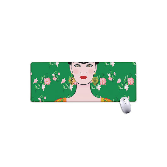 Frida Kahlo And Pink Floral Print Extended Mouse Pad