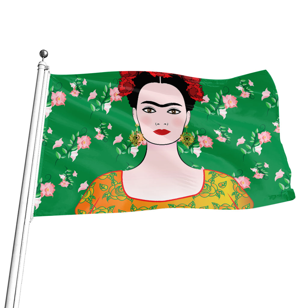 Frida Kahlo And Pink Floral Print Flag