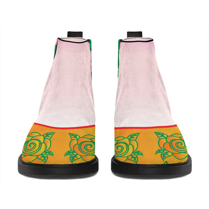 Frida Kahlo And Pink Floral Print Flat Ankle Boots