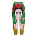 Frida Kahlo And Pink Floral Print Fleece Lined Knit Pants