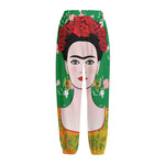 Frida Kahlo And Pink Floral Print Fleece Lined Knit Pants