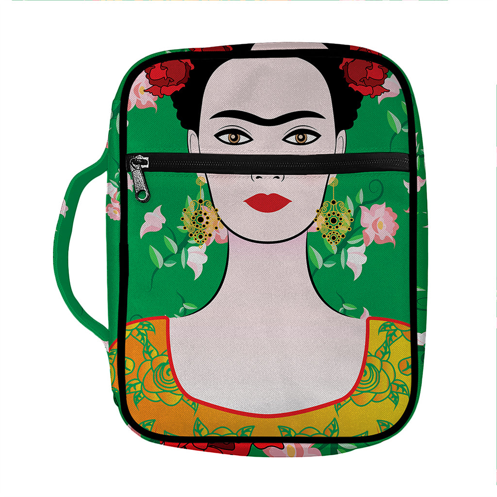 Frida Kahlo And Pink Floral Print Front Pocket Bible Bag