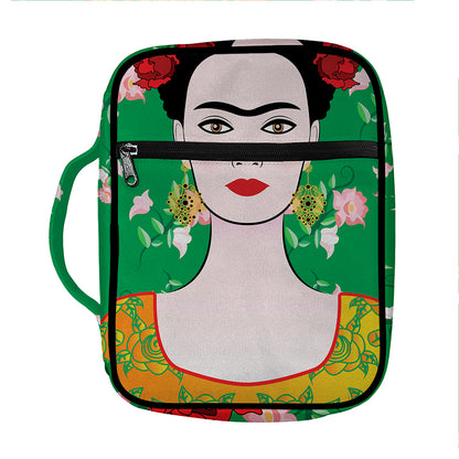 Frida Kahlo And Pink Floral Print Front Pocket Bible Bag