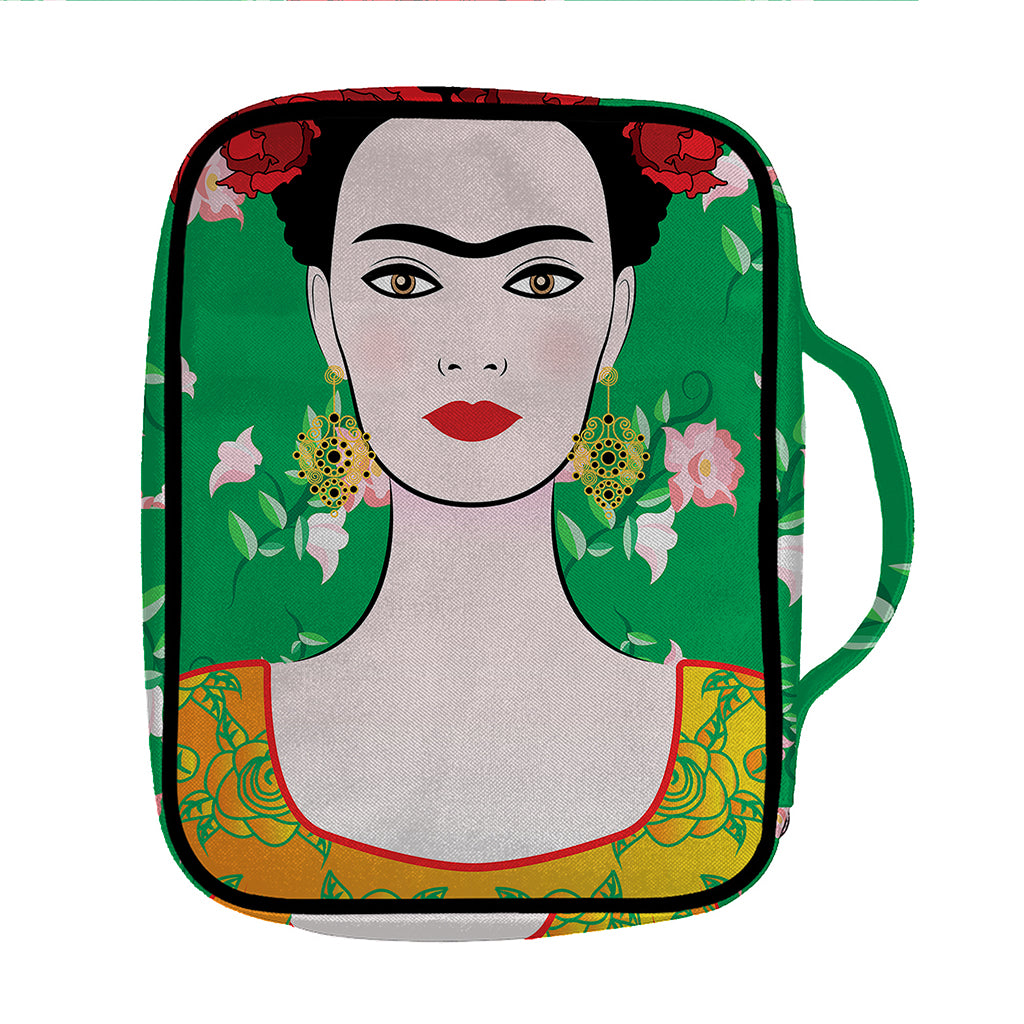 Frida Kahlo And Pink Floral Print Front Pocket Bible Bag
