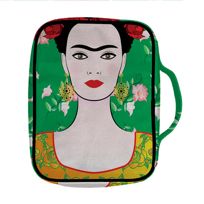 Frida Kahlo And Pink Floral Print Front Pocket Bible Bag