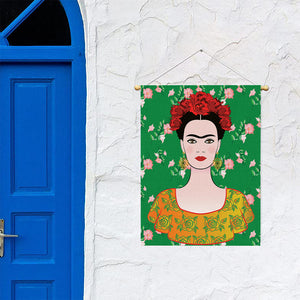 Frida Kahlo And Pink Floral Print Garden Flag