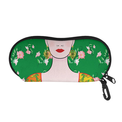 Frida Kahlo And Pink Floral Print Glasses Case