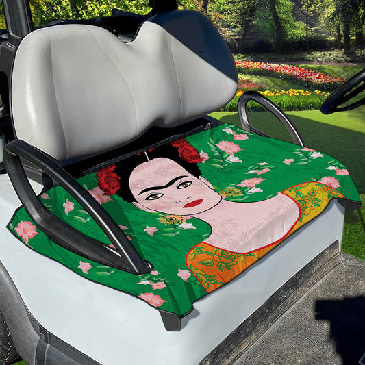 Frida Kahlo And Pink Floral Print Golf Cart Seat Cover