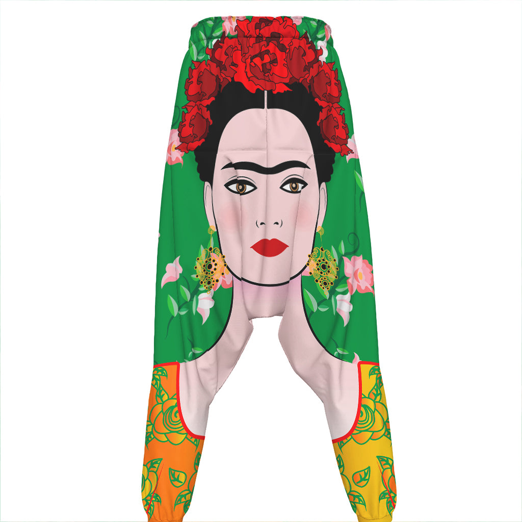 Frida Kahlo And Pink Floral Print Hammer Pants