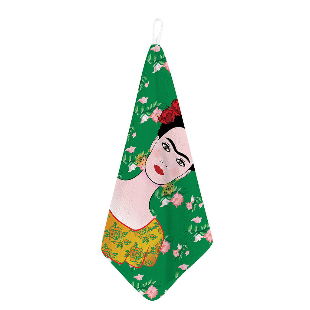 Frida Kahlo And Pink Floral Print Hand Towel
