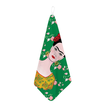 Frida Kahlo And Pink Floral Print Hand Towel