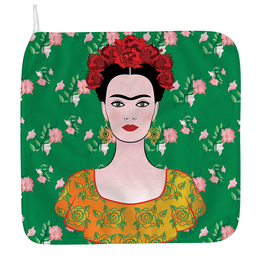 Frida Kahlo And Pink Floral Print Hand Towel