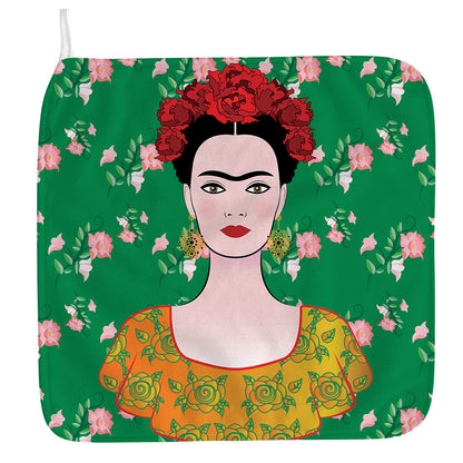 Frida Kahlo And Pink Floral Print Hand Towel