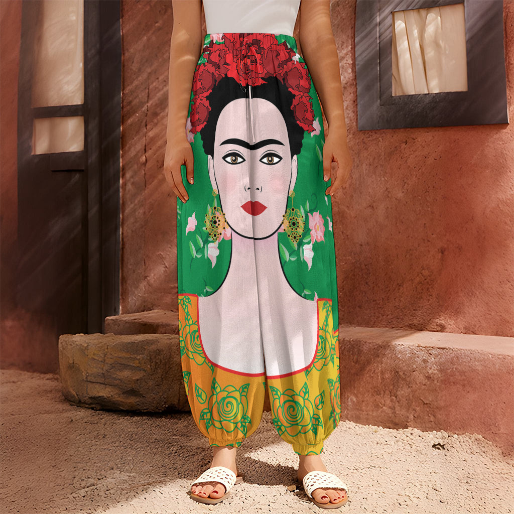 Frida Kahlo And Pink Floral Print Harem Pants