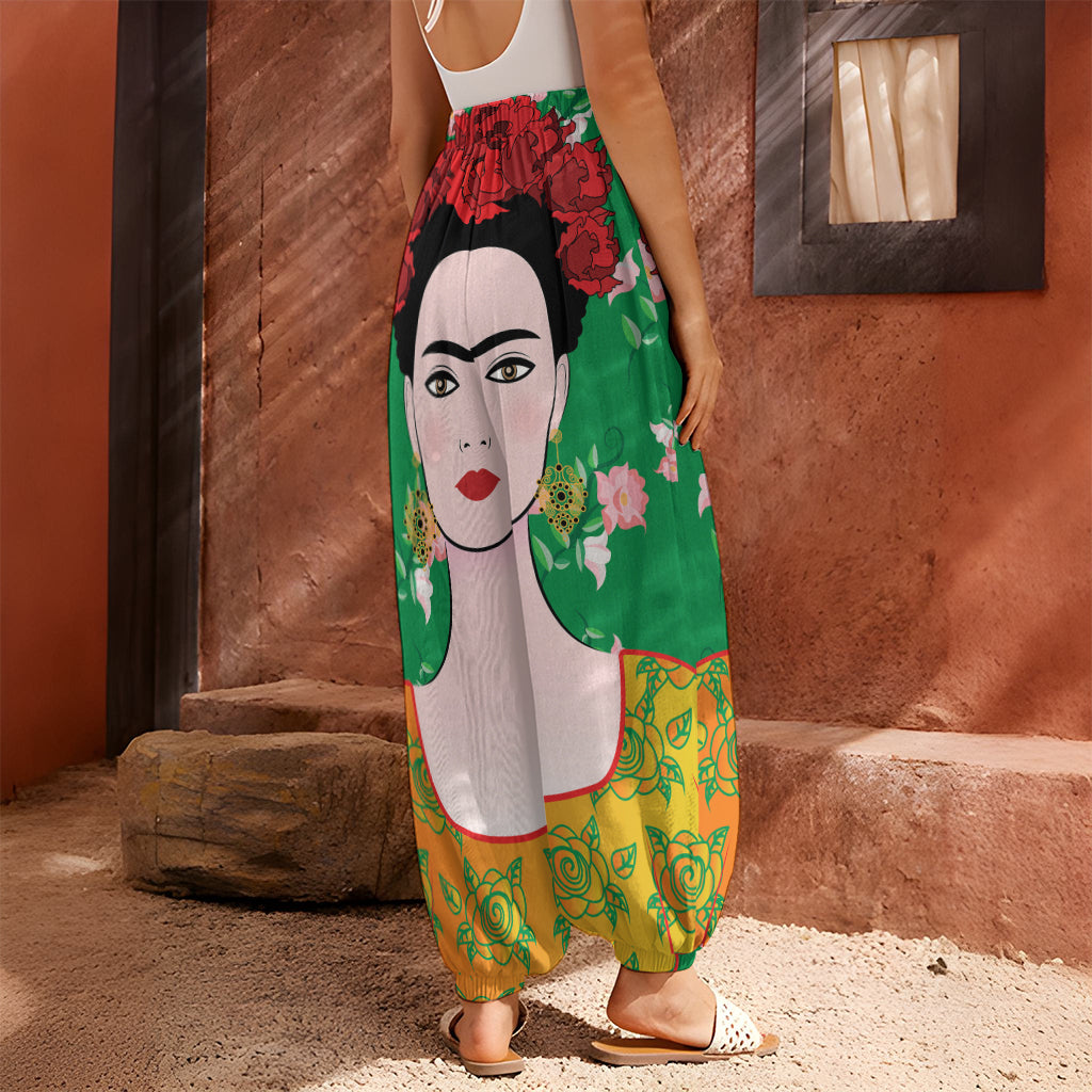Frida Kahlo And Pink Floral Print Harem Pants
