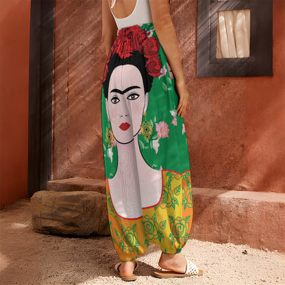 Frida Kahlo And Pink Floral Print Harem Pants