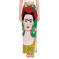 Frida Kahlo And Pink Floral Print High Slit Maxi Skirt