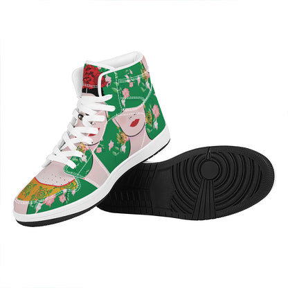 Frida Kahlo And Pink Floral Print High Top Leather Sneakers