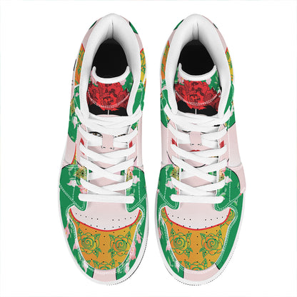 Frida Kahlo And Pink Floral Print High Top Leather Sneakers