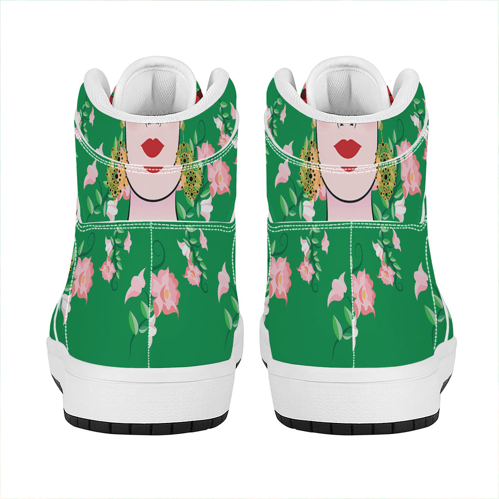 Frida Kahlo And Pink Floral Print High Top Leather Sneakers