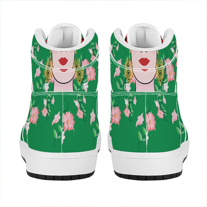 Frida Kahlo And Pink Floral Print High Top Leather Sneakers