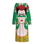 Frida Kahlo And Pink Floral Print Hooded Bathrobe