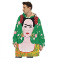 Frida Kahlo And Pink Floral Print Hoodie Blanket