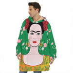 Frida Kahlo And Pink Floral Print Hoodie Blanket