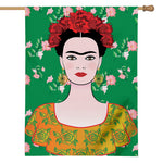 Frida Kahlo And Pink Floral Print House Flag