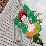 Frida Kahlo And Pink Floral Print House Flag