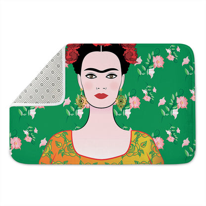 Frida Kahlo And Pink Floral Print Indoor Door Mat