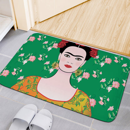 Frida Kahlo And Pink Floral Print Indoor Door Mat