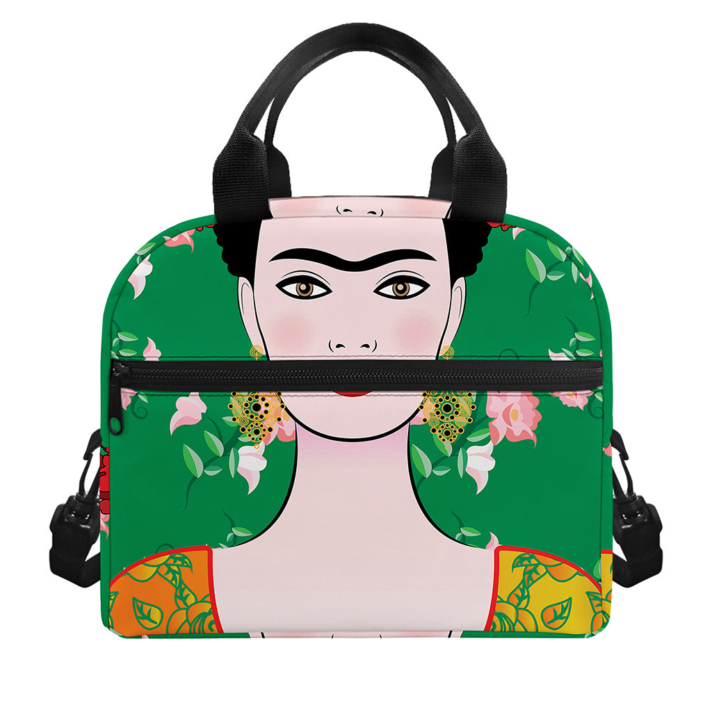 Frida Kahlo And Pink Floral Print Insulated Lunch Bag
