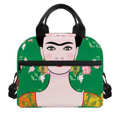 Frida Kahlo And Pink Floral Print Insulated Lunch Bag