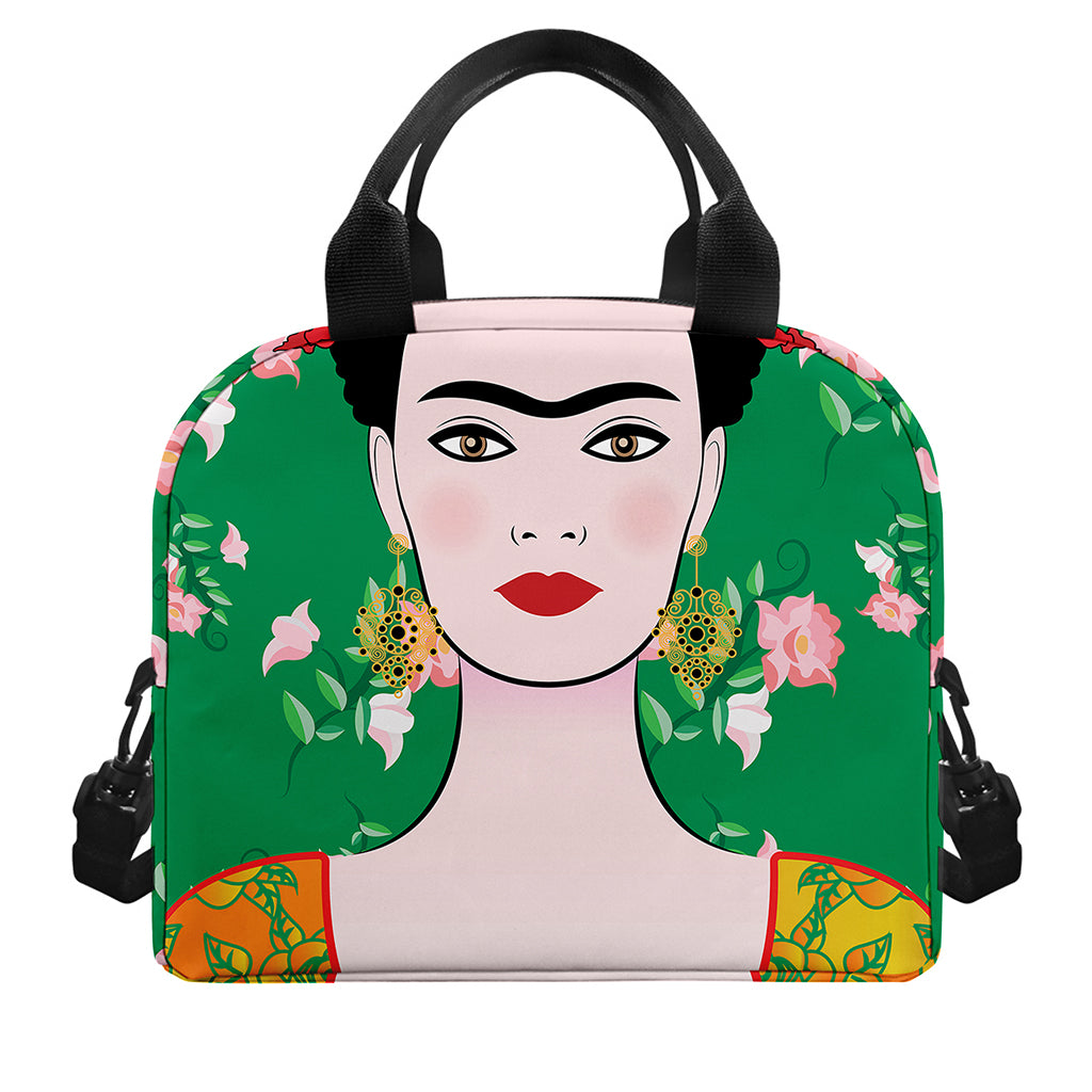 Frida Kahlo And Pink Floral Print Insulated Lunch Bag