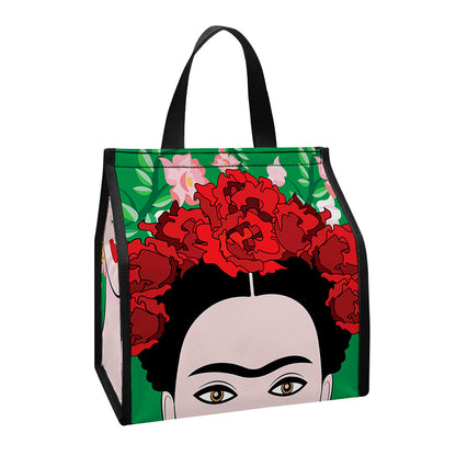 Frida Kahlo And Pink Floral Print Insulated Lunch Tote